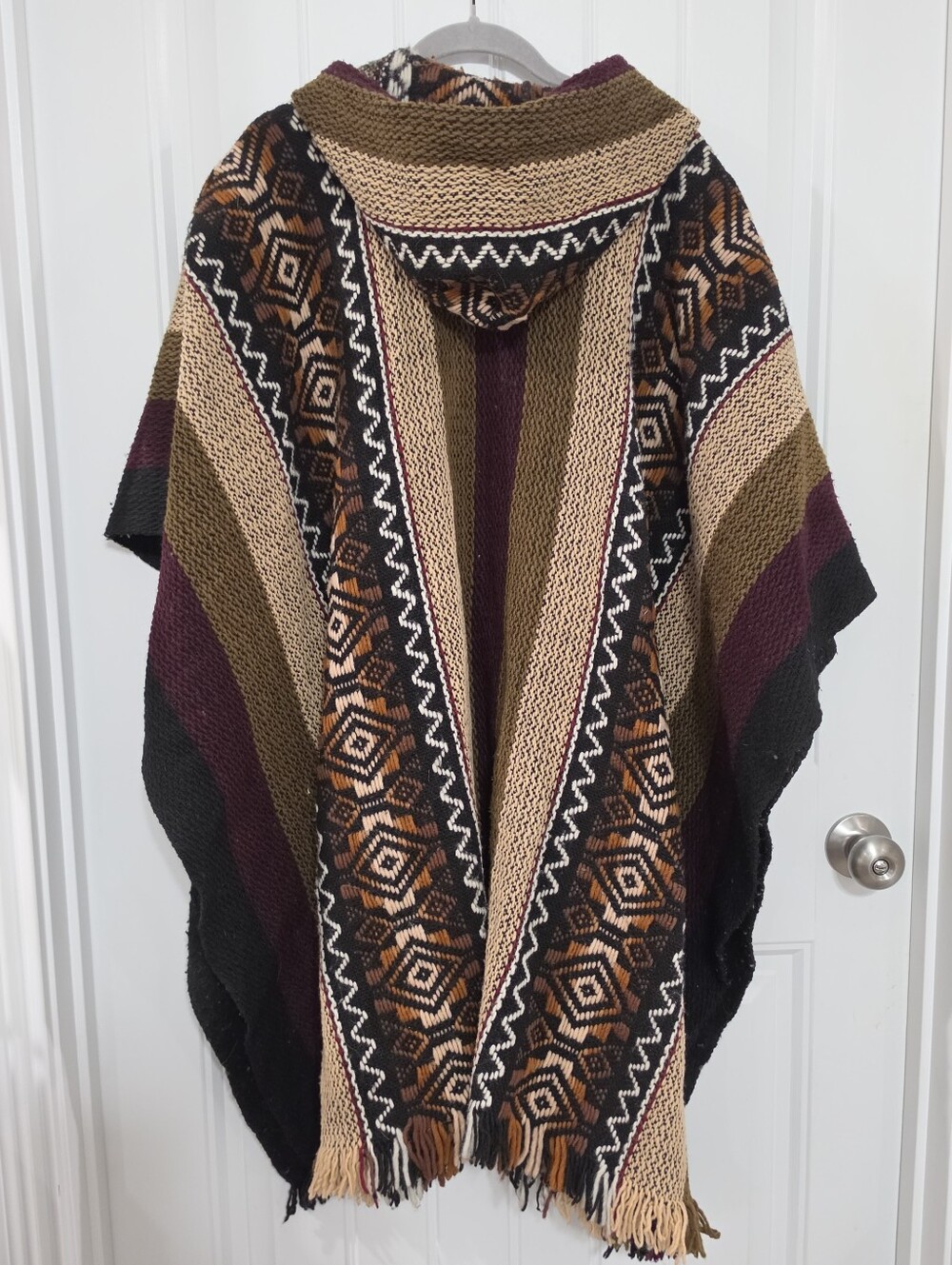 Llama Wool Unisex South American Handwoven Hooded Poncho